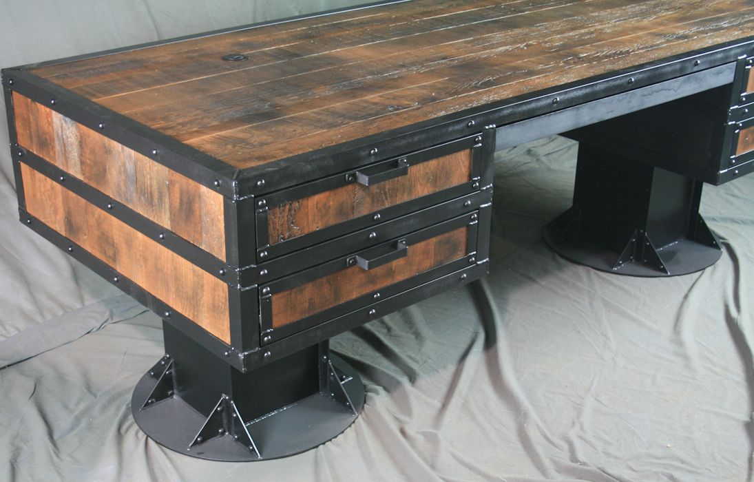 Buy Custom Made Vintage Industrial Wooden Desk With Drawers Reclaimed