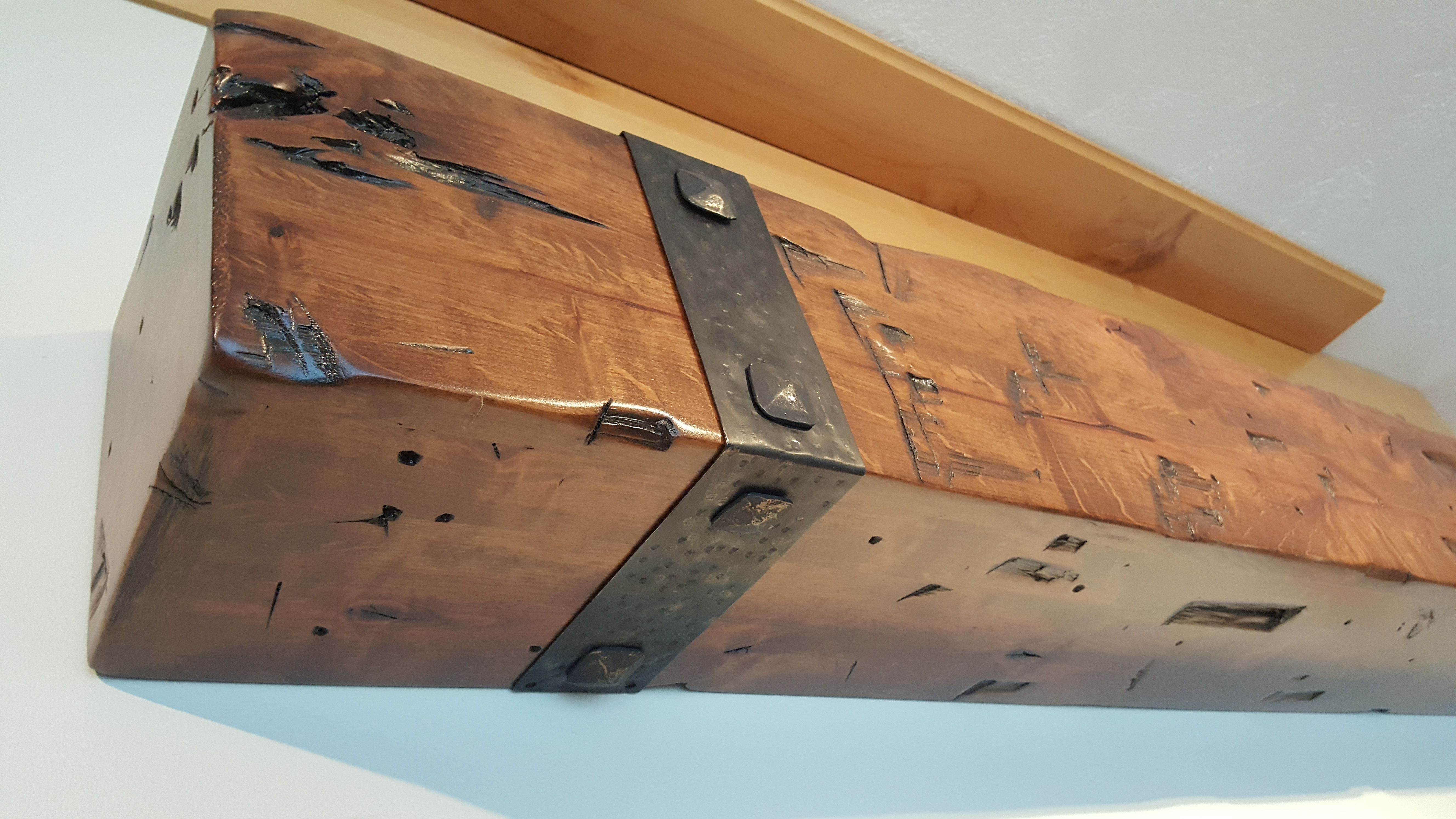 Buy Hand Crafted Fireplace Mantel Rustic Beam Hand Hammered Straps