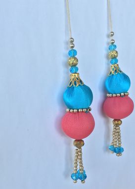 Custom Made Sky Blue,Pink Silk Fabric Balls With Golden Beads.