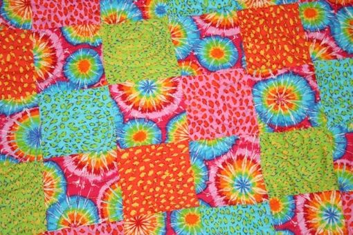 Custom Made Bright Multi-Colored Tye-Dye And Leopord Print Girl's Quilt With Cup Cake Backing