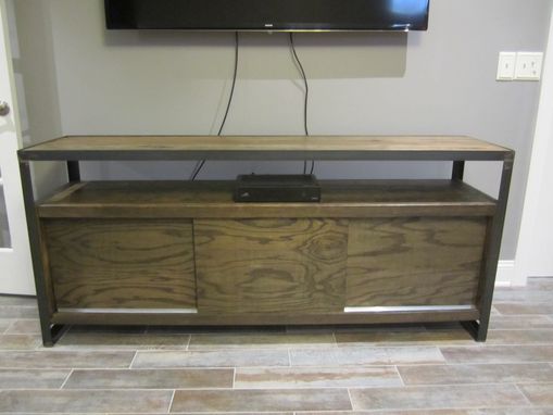 Custom Made Media Cabinet - Reclaimed Hardwoods In A Steel Frame