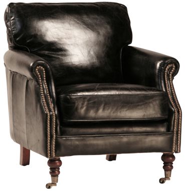 Custom Made Cigar Club Chair In Black Leather