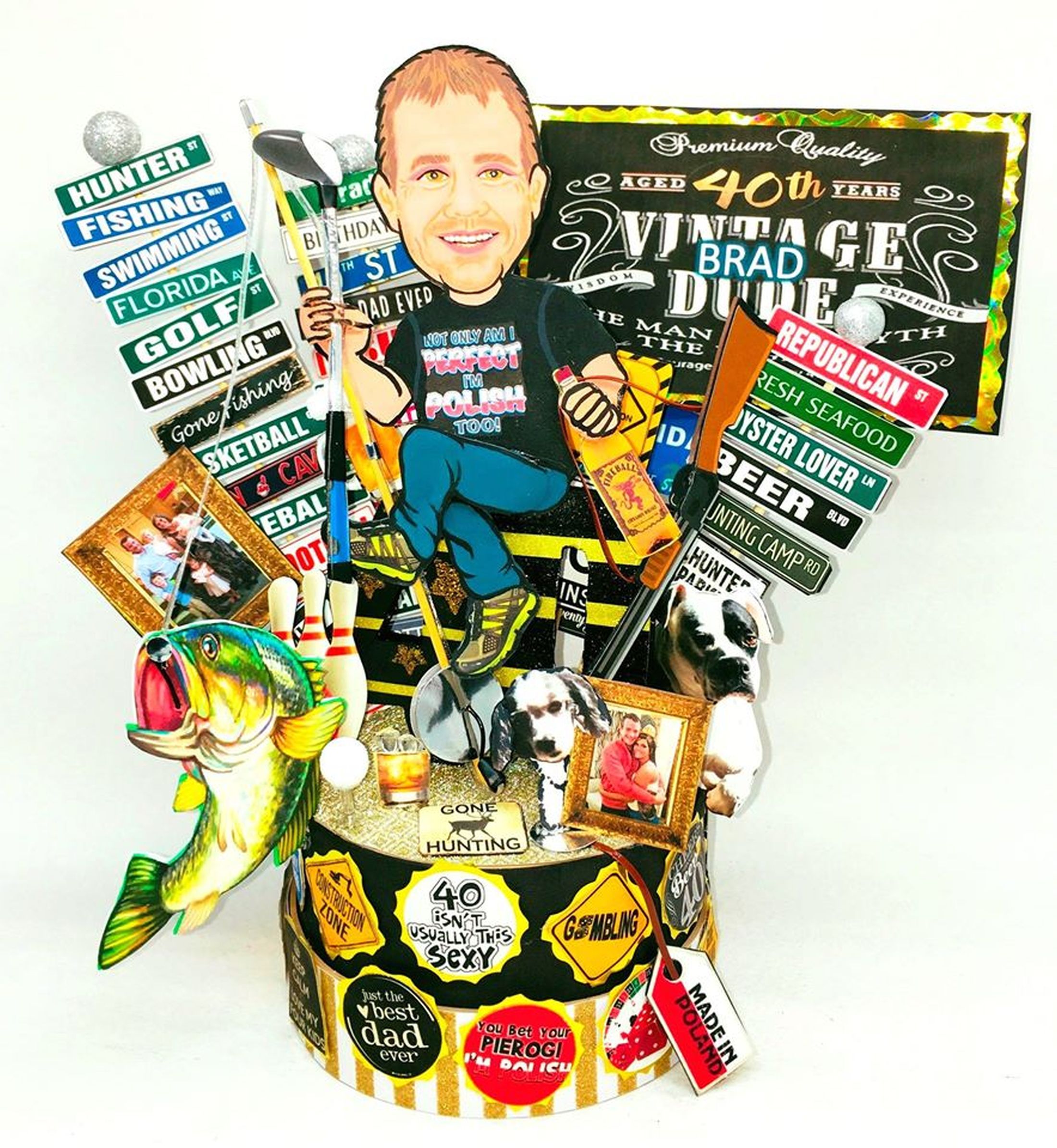 Custom Made Personalized 40th Cake Toppers, Vintage Dude 40th Birthday