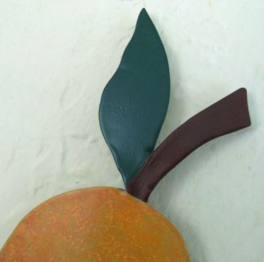 Custom Made Handmade Upcycled Metal Pear Wall Art Decor In Green And Gold