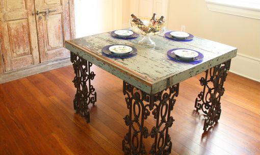 Custom Made New Orleans Dining Room Table Made From Distressed Wood And Wrought Iron