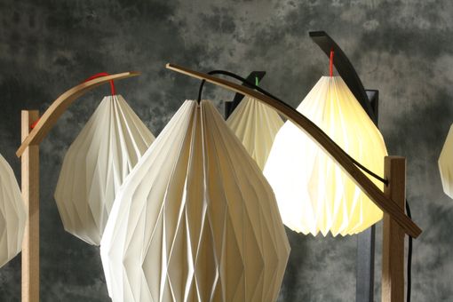 Custom Made Egret Lamp: Fine Craft / Easy Japanese Joinery Assembly / Color Cord / Origami Shade