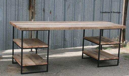 Custom Made Reclaimed Wood Desk (Oak) With Shelves. Industrial, Steel. Custom Dimensions/Configurations.