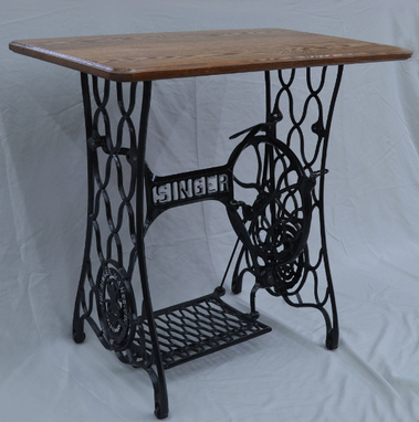 Custom Made Vintage Singer Treadle Sewing Table With Hardwood Top