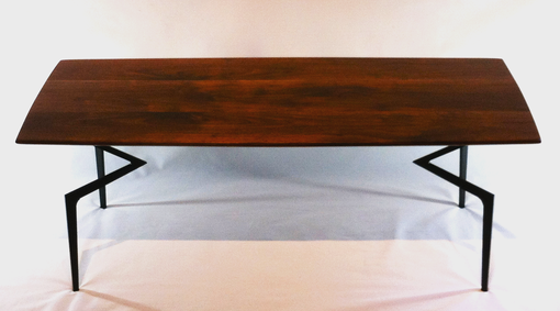 Custom Made Walnut Coffee Table With Steel Spider Legs.  Modern, Danish, Mid-Century Design Influence.