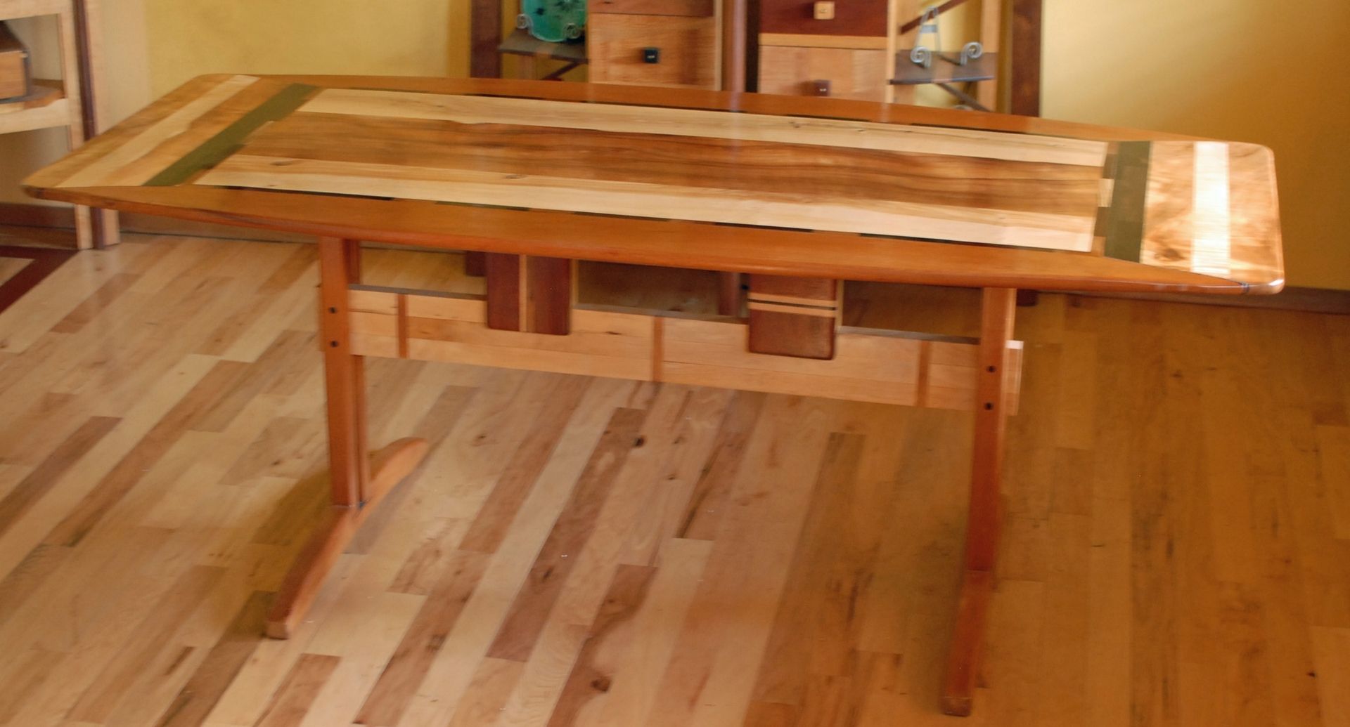 Custom Made Trestle Dining Room Table In Koa And Spanish Cedar By