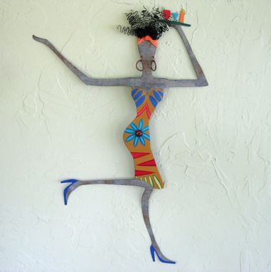 Custom Made Handmade Upcycled Metal Exotic African Lady Wall Art Sculpture