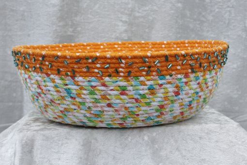 Custom Made Fabric Bowl - Fabric Art - Wrapped Clothesline - Large Round  - Home Decor - Melon, Greens