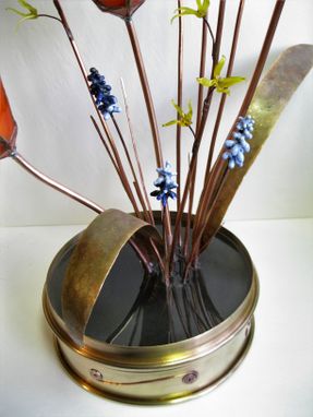Custom Made Forever Spring- Ikebana Style Glass, Copper, And Brass Floral Arrangement