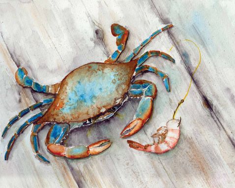 Custom Made Blue Crab With Shrimp. Seafood, Restaurant, Dining Room Or Kitchen Art.