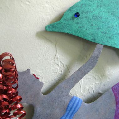 Custom Made Mermaid And Dolphin Wall Decor Sealife Art Recycled Metal