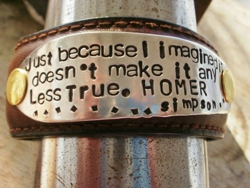 Custom Made Homer Imagination Quote Upcycled Leather Cuff