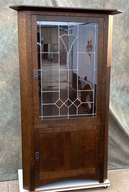 Custom Made Mission/ Arts And Crafts Stickley Inspired Corner Cabinet With Leaded Glass, Free Shipping