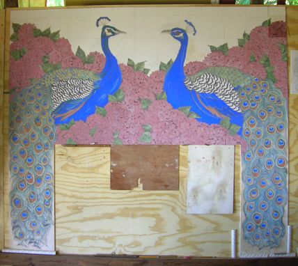 Custom Made Ceramic Tile Peacock Fireplace