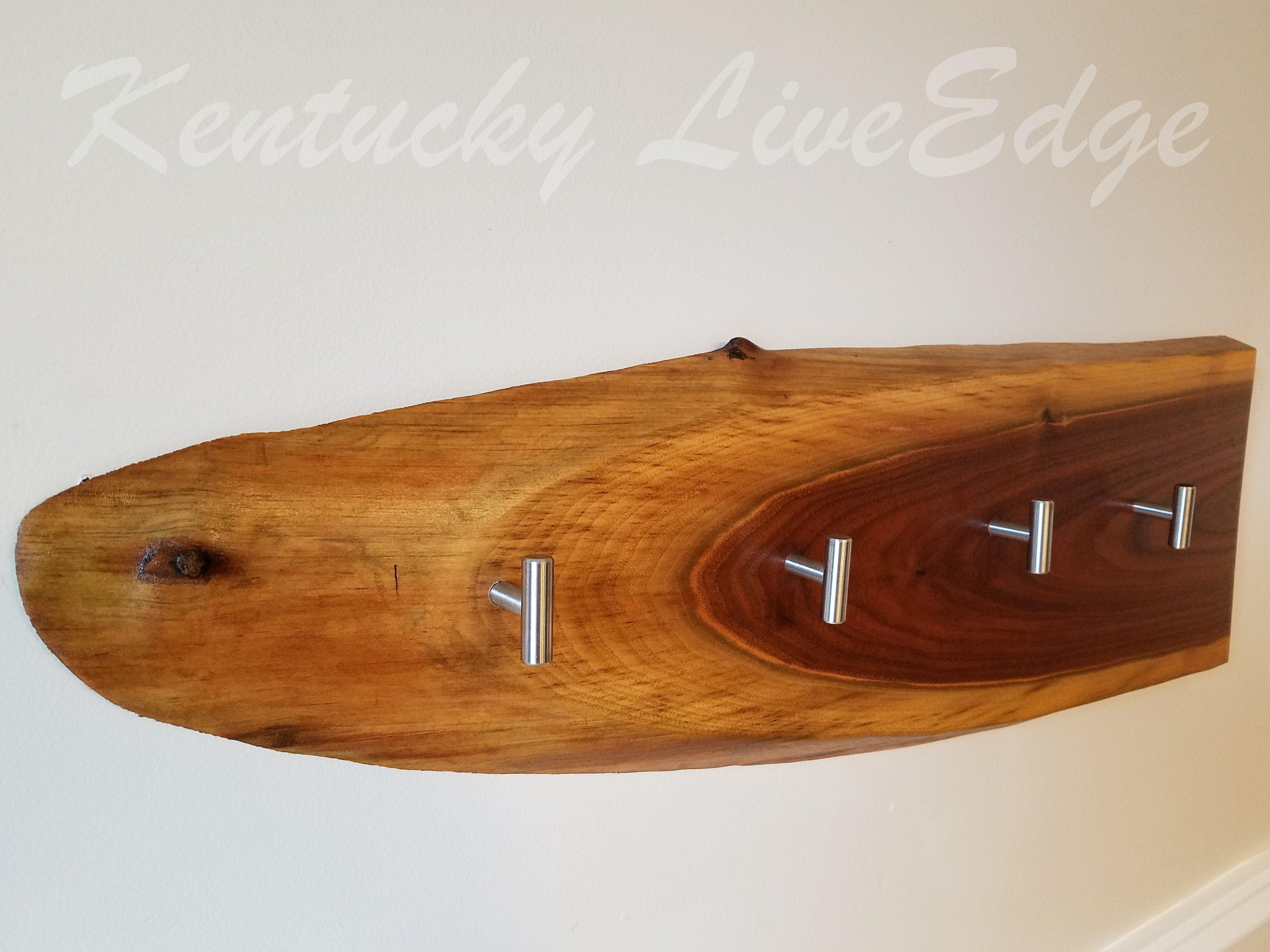Hand Made Natural Wood Coat Rack Live Edges Walnut Slab Hat Rack