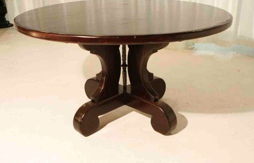 Custom Made Lourdes Trestle Round Dining Table Built In Reclaimed Wood