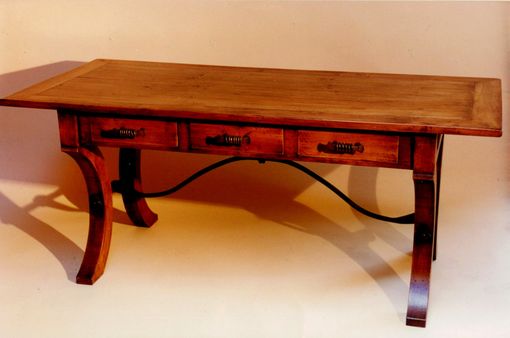 Custom Made Solid Alder Desk With Hand-Forged Iron Stretcher