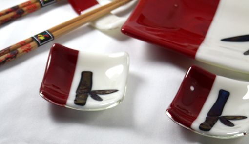 Custom Made 8-Piece Fused Glass Sushi Set With Bamboo Design