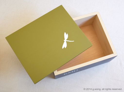 Custom Made Personalized Wooden Dragonfly Box, Hand-Cut Artwork & Initials