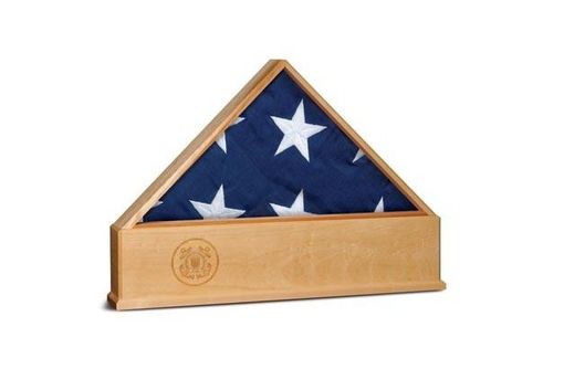 Custom Made Oak Us Flag Display Case With Engraved Us Coast Guard Emblem