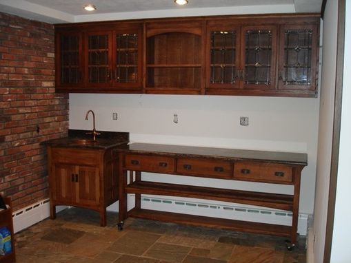Custom Made Arts And Crafts Quartersawn Oak Bar, Sink, & Cabinet