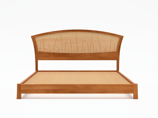 Custom Made Platform Bed Frame In Cherry And Maple Wood, Made In All Sizes "River Rushes"