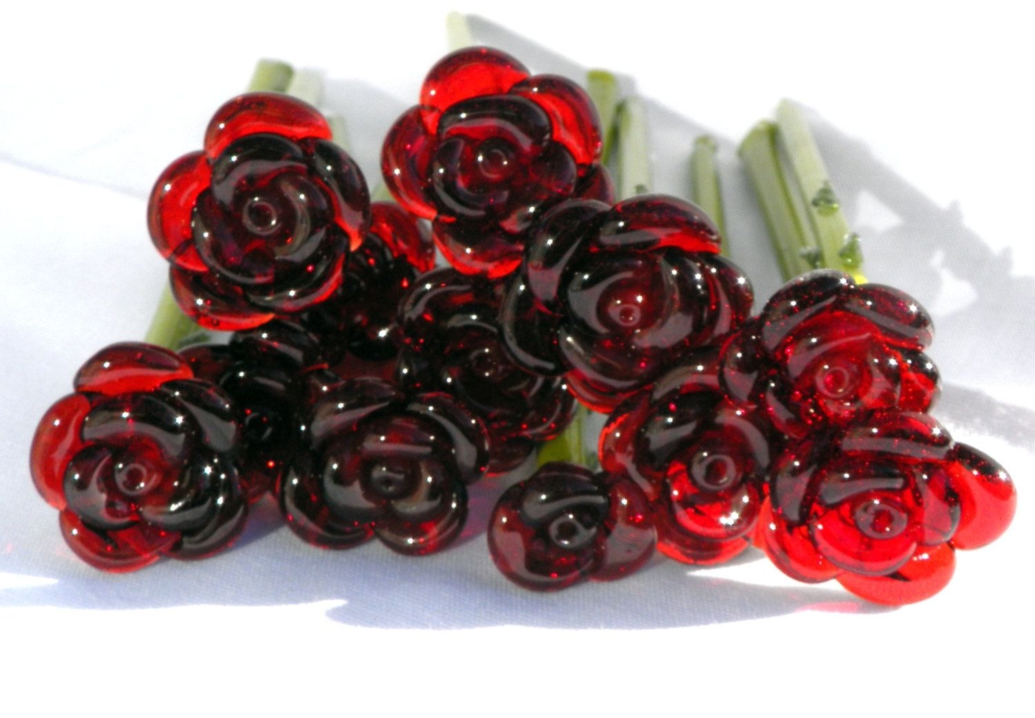 Hand Crafted Set Of 12 LongStemmed Glass Roses "Untamed Roses'' by