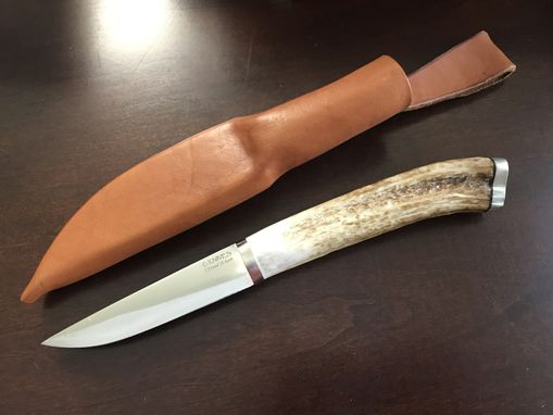 Custom Made Hand Forged Usa Maker, Stag Handle, Finnish Style Puukko Knife With Sheath