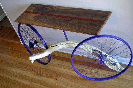Custom Made Entry Table Made From Bike Wheels, Tree Branch And Walnut
