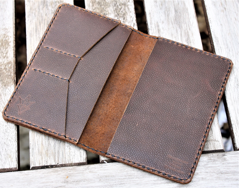 Custom Made Handmade Cover For Field Notes Card Wallet Scribo Horween Leather Football Brown