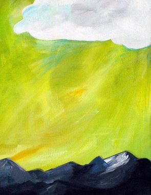 Custom Made Almost Home - Mountain And Cloud Painting In Lime And Charcoal