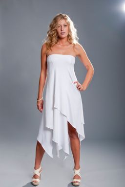 Custom Made Bright White Bandeau Dress - Asymmetrical, Tiered, Strapless - Bamboo/Spandex Jersey Kni