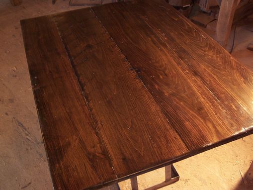 Custom Made Reclaimed Wood Dining Table With Contemporary Metal Base