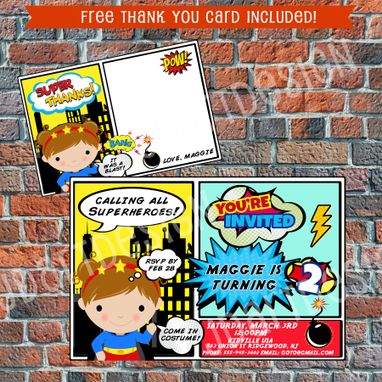 Custom Made Printable Children Party Theme Invitations W/Free Thank You Cards