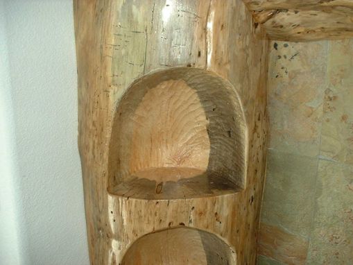 Custom Made Carved Pine Log Fireplace Mantel