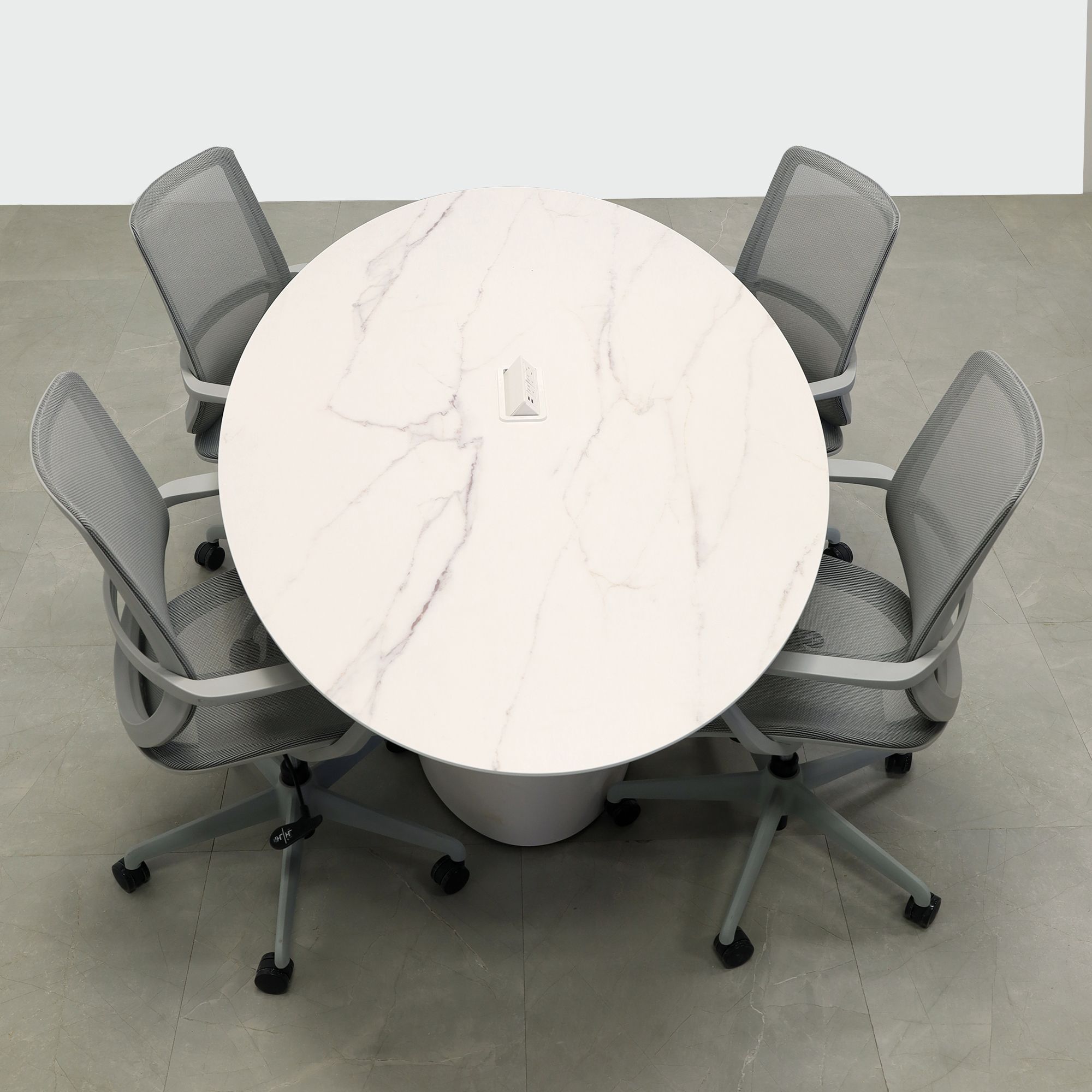 Hand Crafted Oval Shape Custom Conference Table, Engineered Stone Top