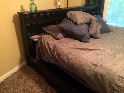 Custom Made Rustic Reclaimed Platform Bed With Drawers And Lighting