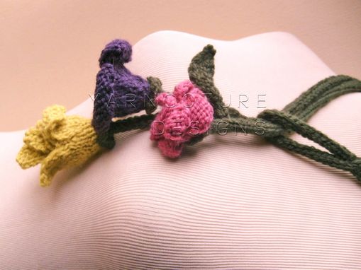 Custom Made Picking Wildflowers...Freeform Knit Flower Art Necklace / Fiber Art Handmade Wedding