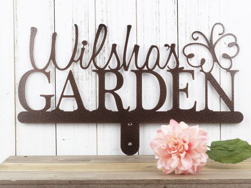 Custom Made Personalized Garden Metal Name Sign, Butterfly - Copper Vein Shown