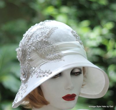 Custom Made Vintage 1920'S Hat Elaborate Lace Rhinestone Beaded Wedding