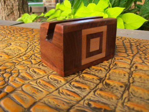 Custom Made Unique Card Holder With Walnut And Cherry Geometric Design