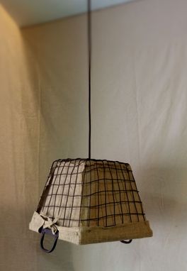 Custom Made Burlap Basket Pendant Light