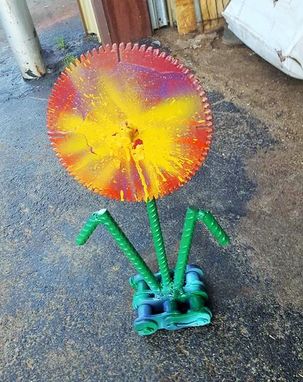 Custom Made Outdoor Sculpture Metal Flower Garden Decor Recycled Art