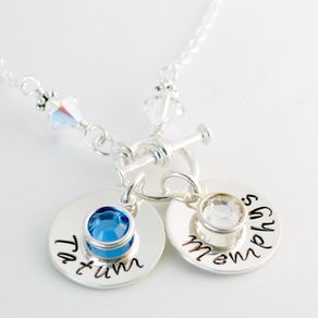 Birthstone Charms Charm Bracelets Custommade Custom Mom Necklace With Two Hand Stamped Sterling Silver Name Charms And Birth Crystals By Allison