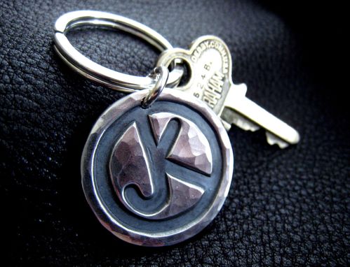 Custom Made Ranch Brand Cattle Brand Keychain In Sterling Silver Monogrammed With Hand Hammered Finish