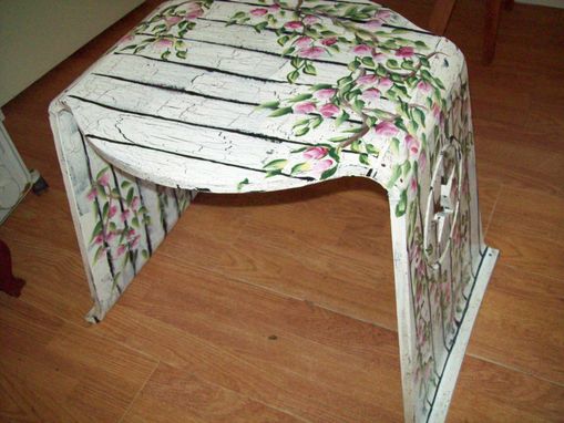 Custom Made Wood Table / Bench Painted White Wood With Rosebuds